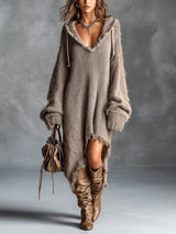 Camille robe midi en maille marron – vue de face