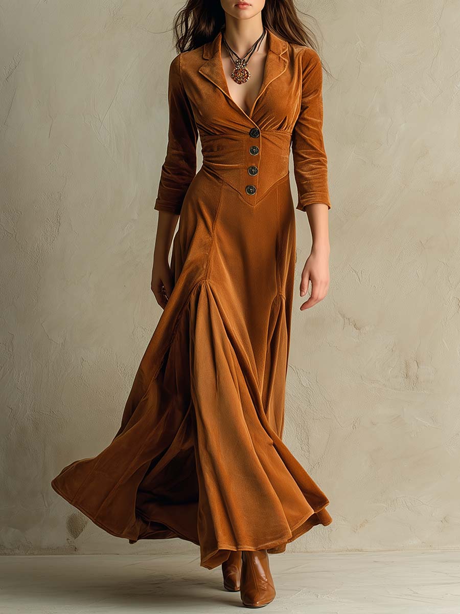 Élise – Robe longue en velours au charme vintage