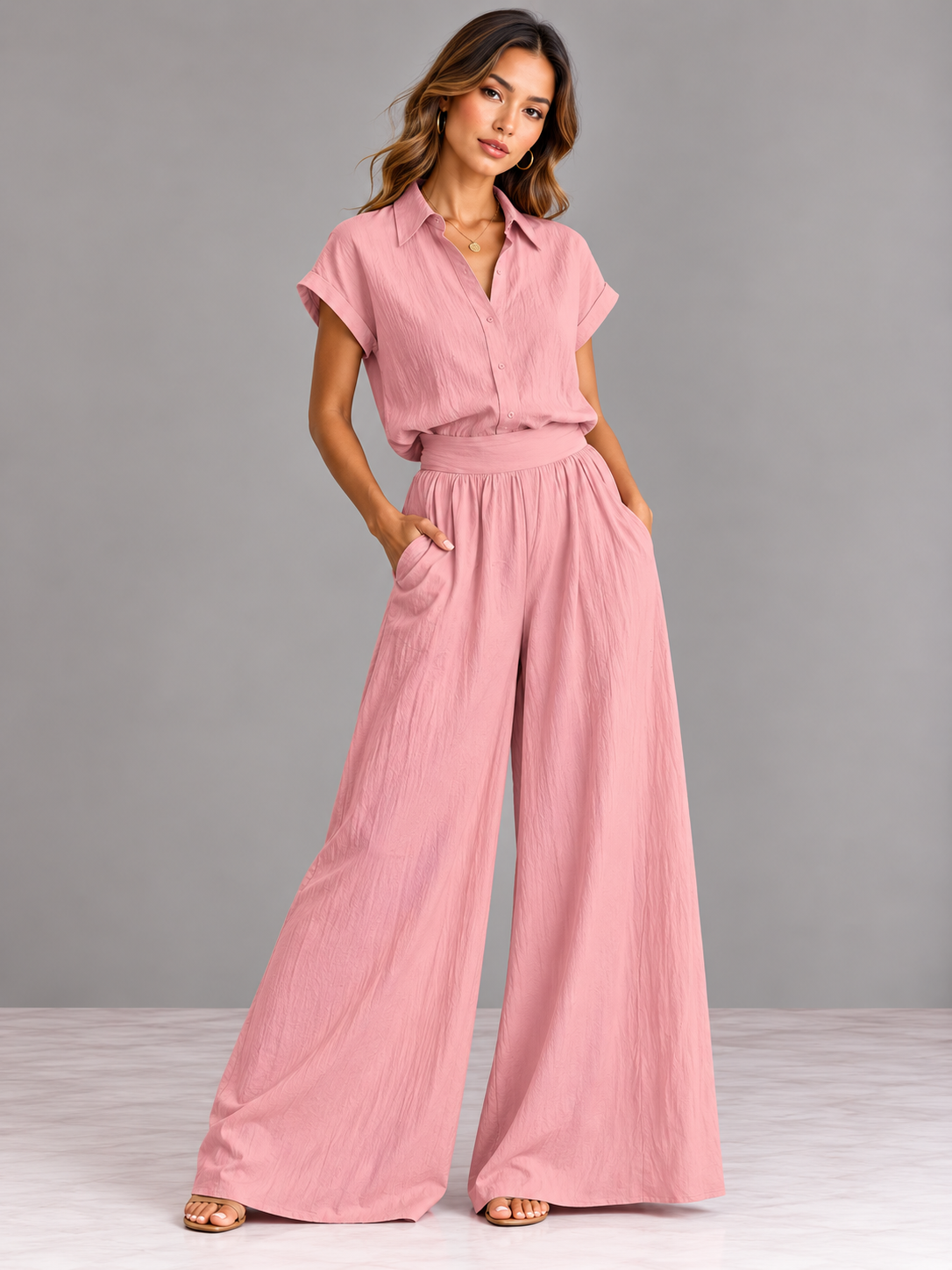 Aveline | Ensemble élégant avec chemise et jupe longue fluide