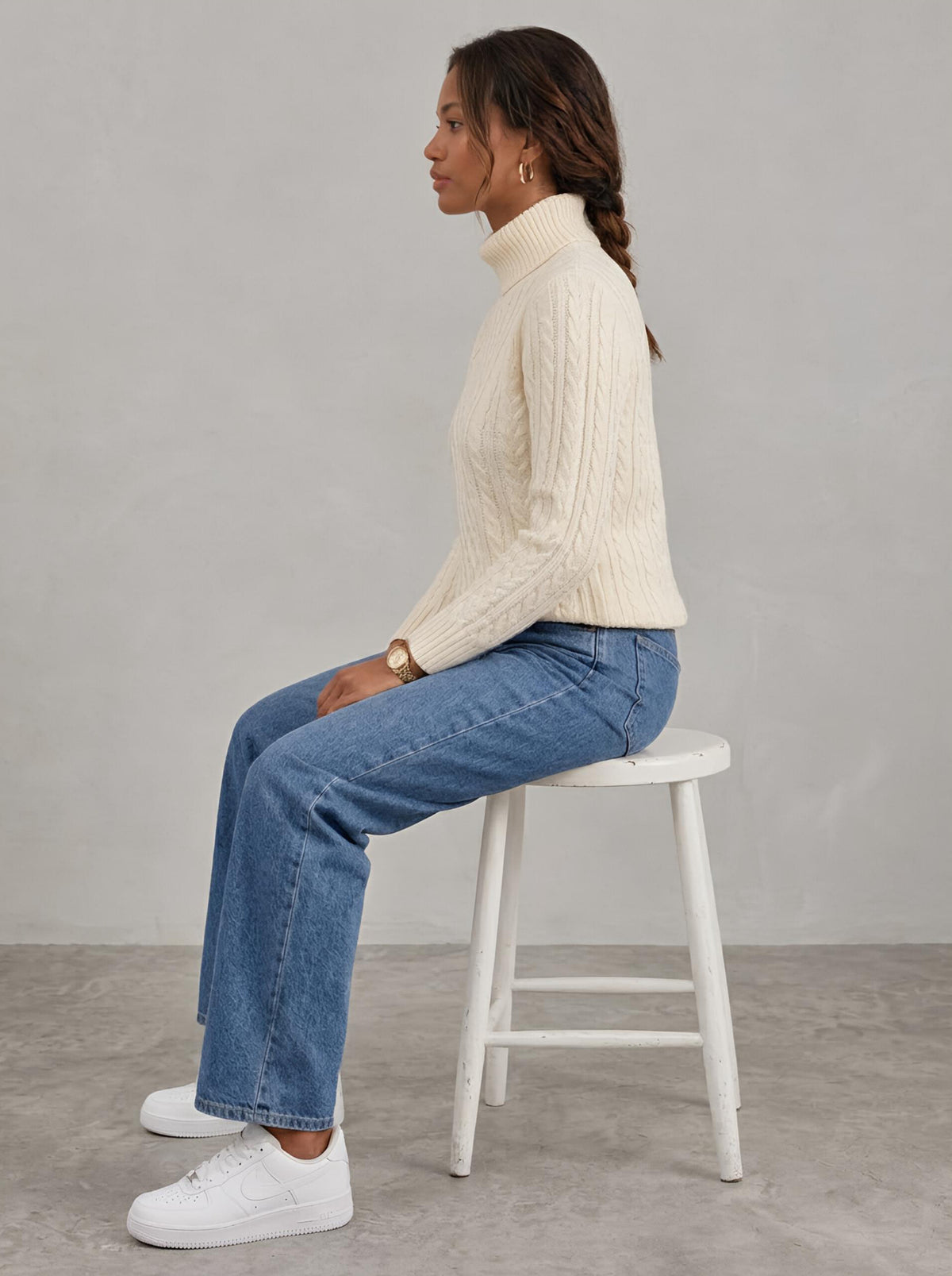 Pull torsadé à col roulé en maille douce