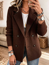 Blazer croisé Noémie marron à manches en maille côtelée