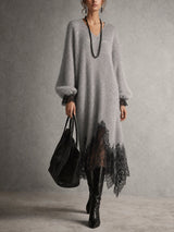 Noémie robe pull en maille scintillante grise – vue de face
