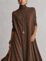 Camille robe longue effet daim marron – vue de face rapprochée
