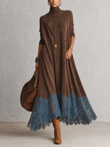 Camille robe longue effet daim marron – vue de face