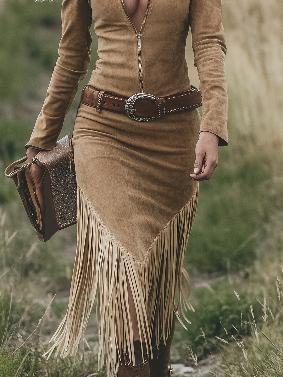 Robe western effet suédine à franges — Audacieuse élégante