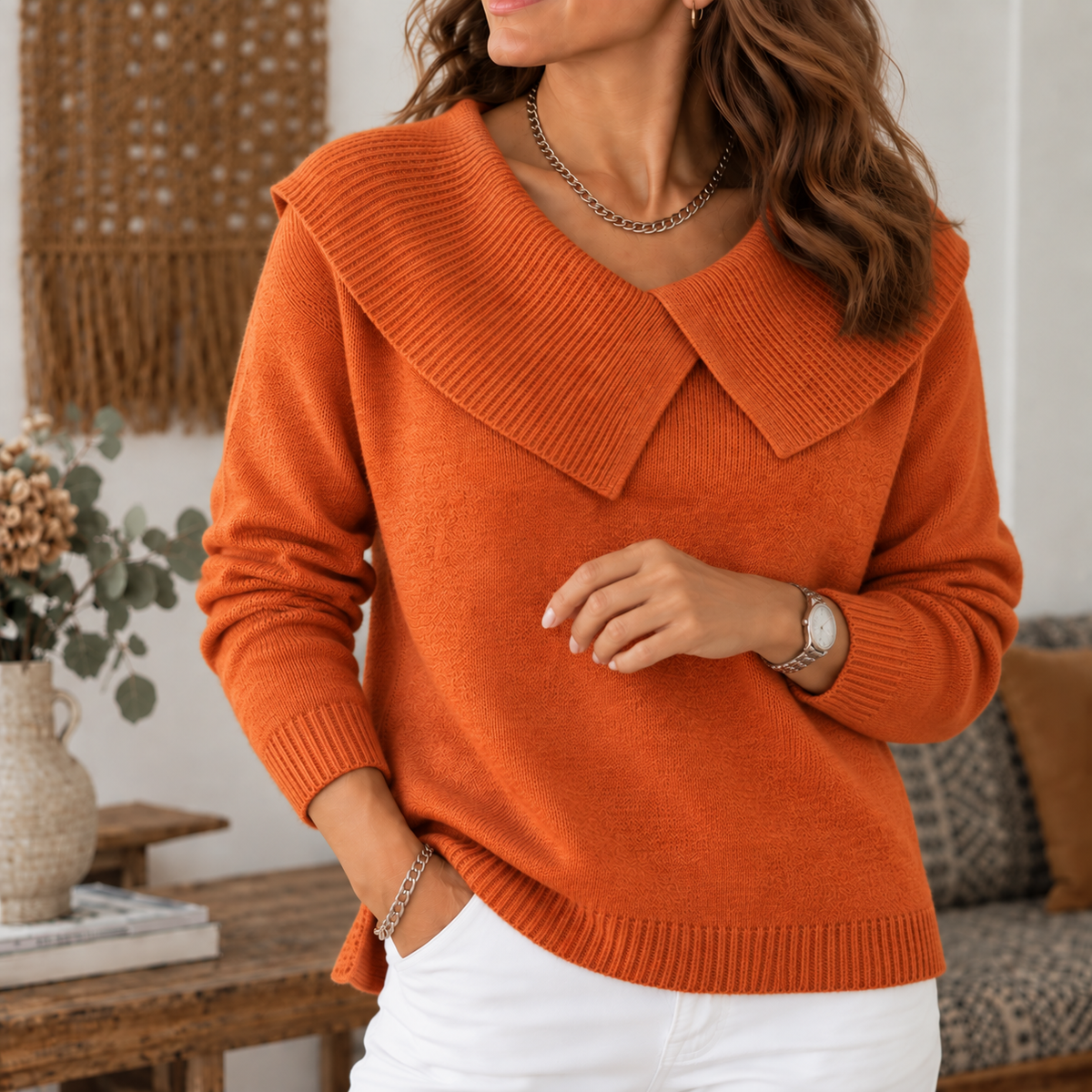 Amélie pull à col drapé orange
