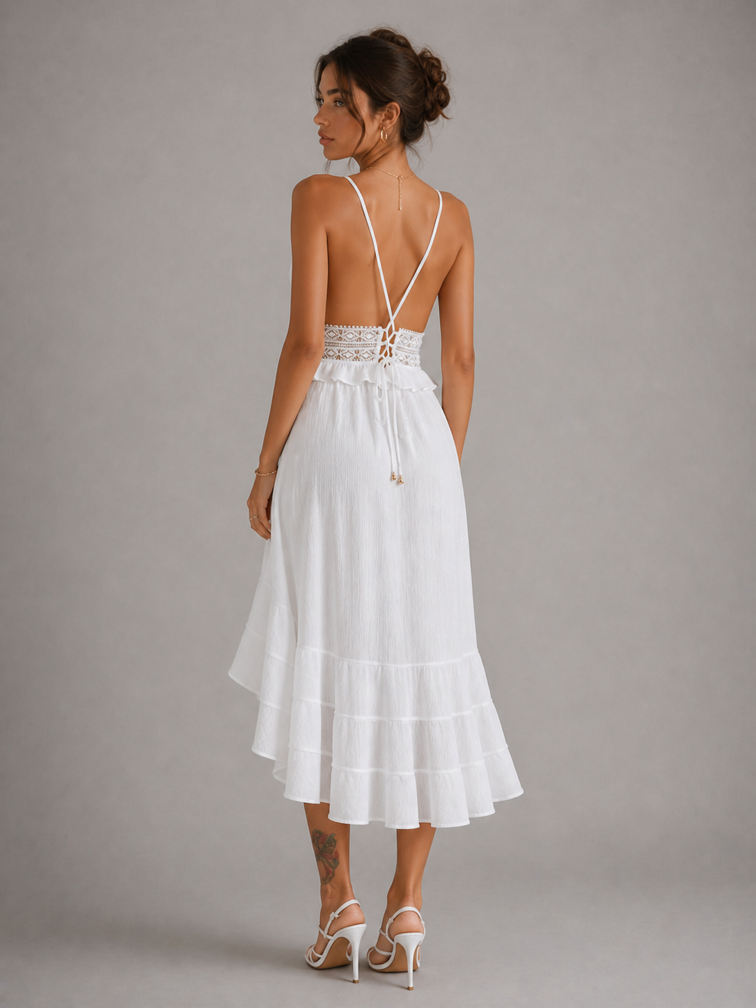 ANAËLLE - ROBE MIDI BLANCHE FLUIDE À DÉTAILS DENTELLE