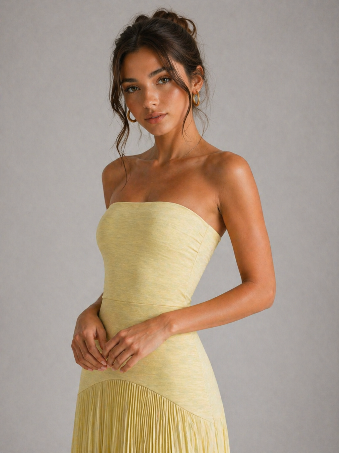 ELYSA – ROBE LONGUE BUSTIER PLISSÉE