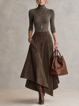 Amélie ensemble top et jupe effet daim taupe – vue de face
