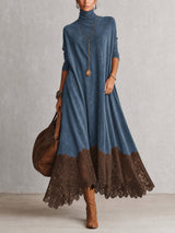 Camille robe longue effet daim bleue – vue de face