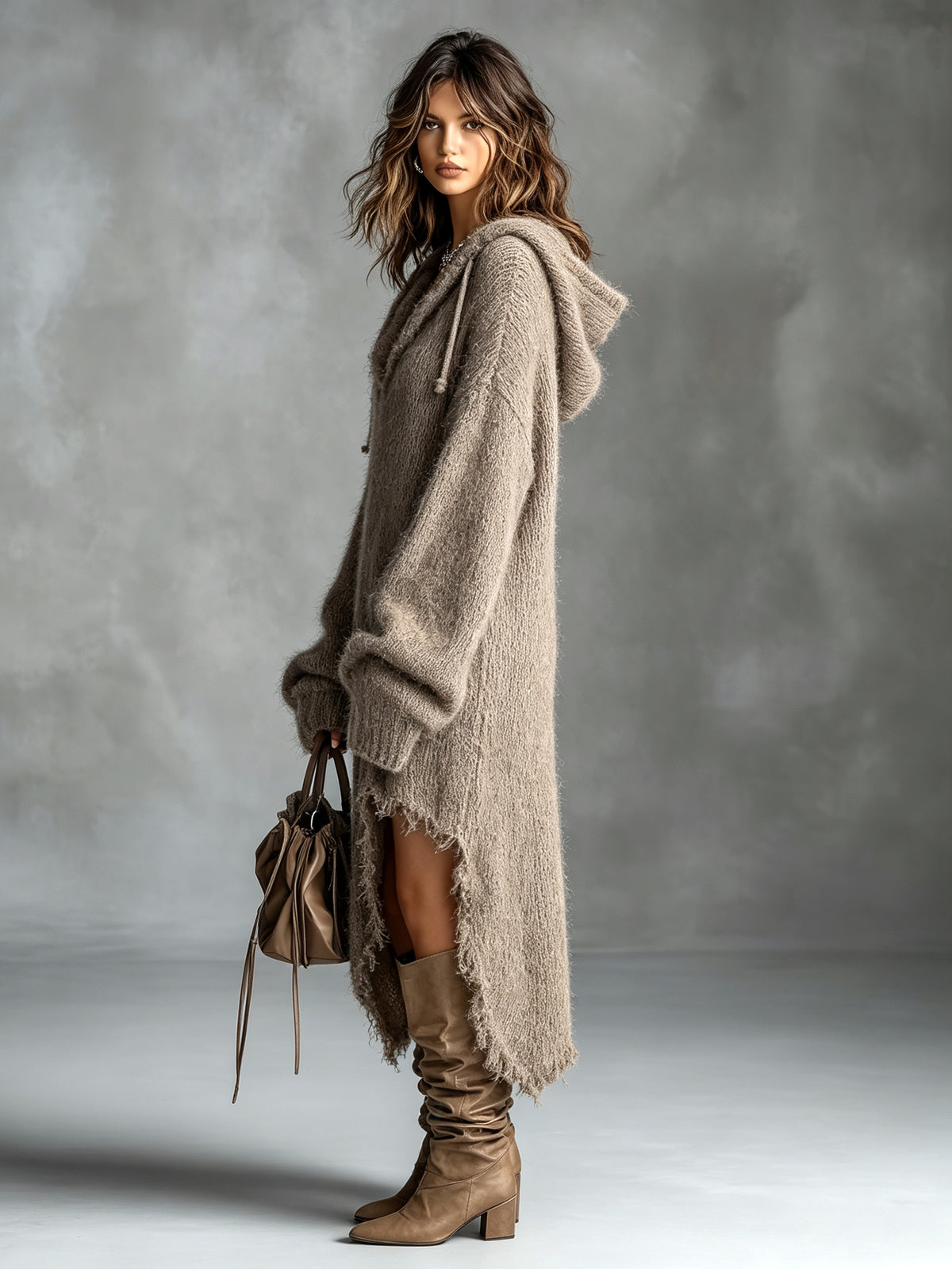Colombe | Robe Midi en Maille Duveteuse à Capuche