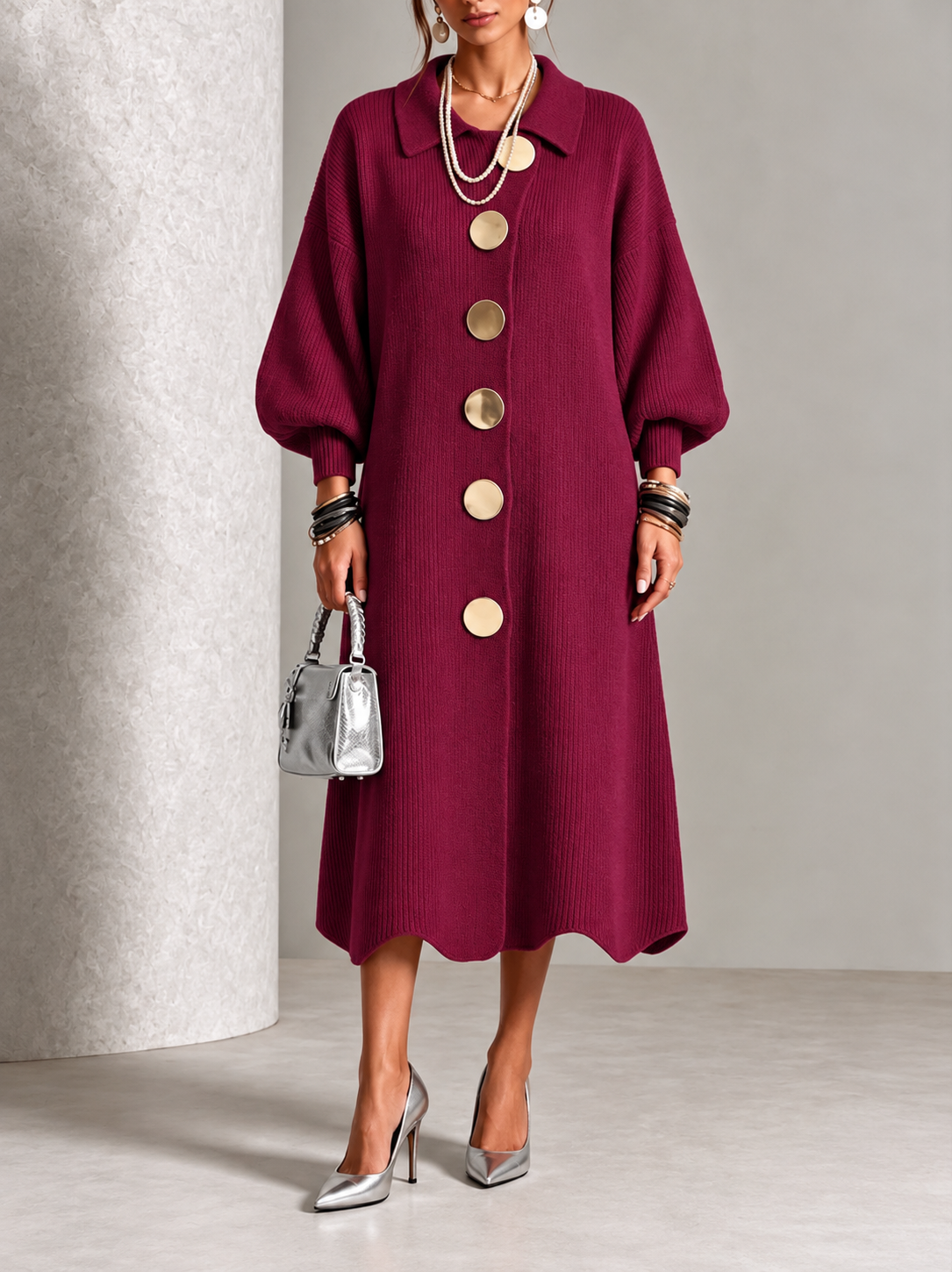 Camille™ | Robe longue élégante à boutons dorés