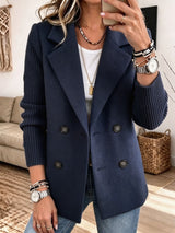 Blazer croisé Noémie bleu marine à manches en maille côtelée