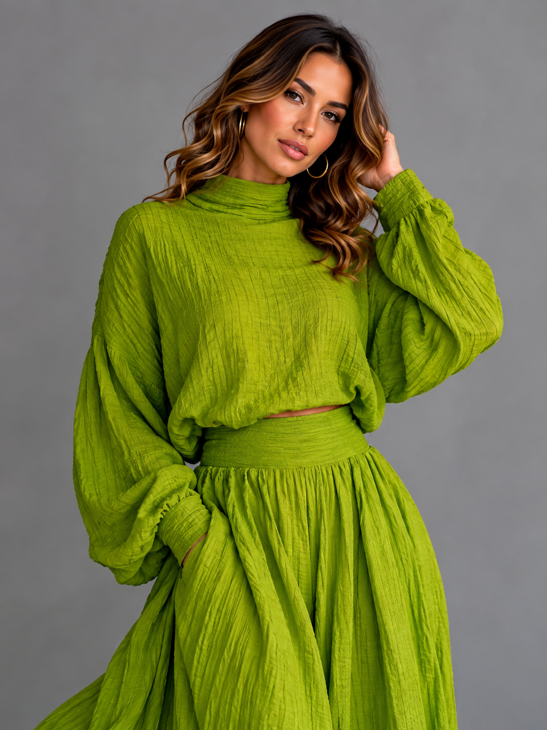 Ensemble deux pièces en lin luxueux à taille haute et coupe fluide