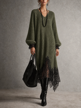 Noémie robe pull en maille scintillante verte – vue de face