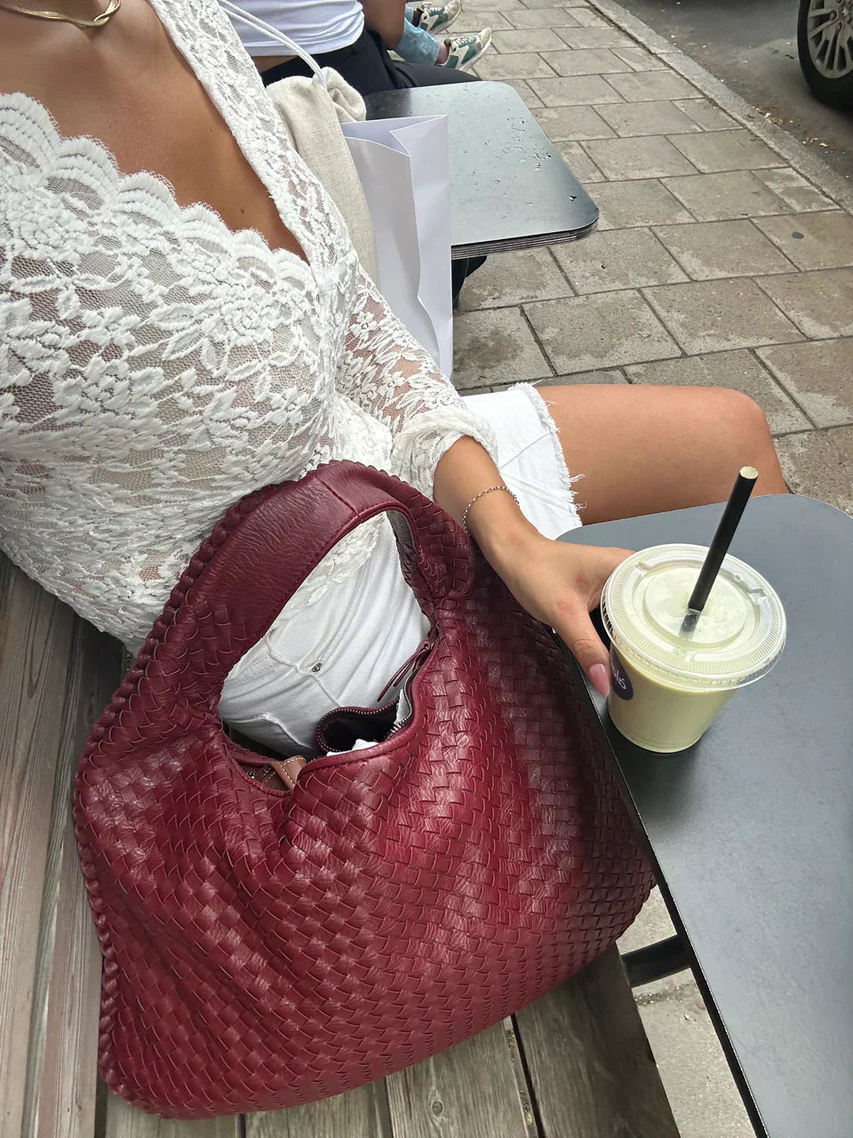 ALYA – SAC CABAS TRESSÉ BORDEAUX