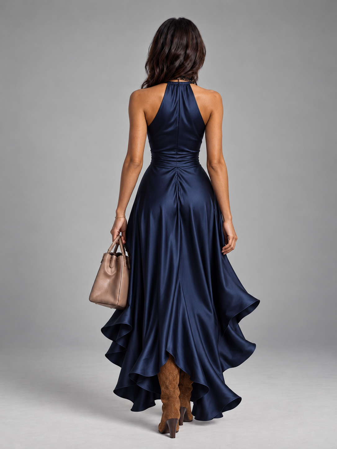 Robe en satin drapée à la taille