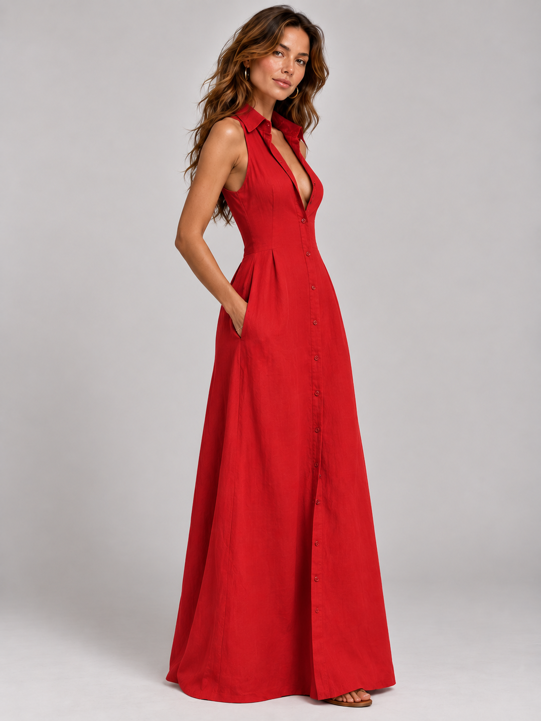 Élise | Robe longue élégante sans manches avec coupe fluide