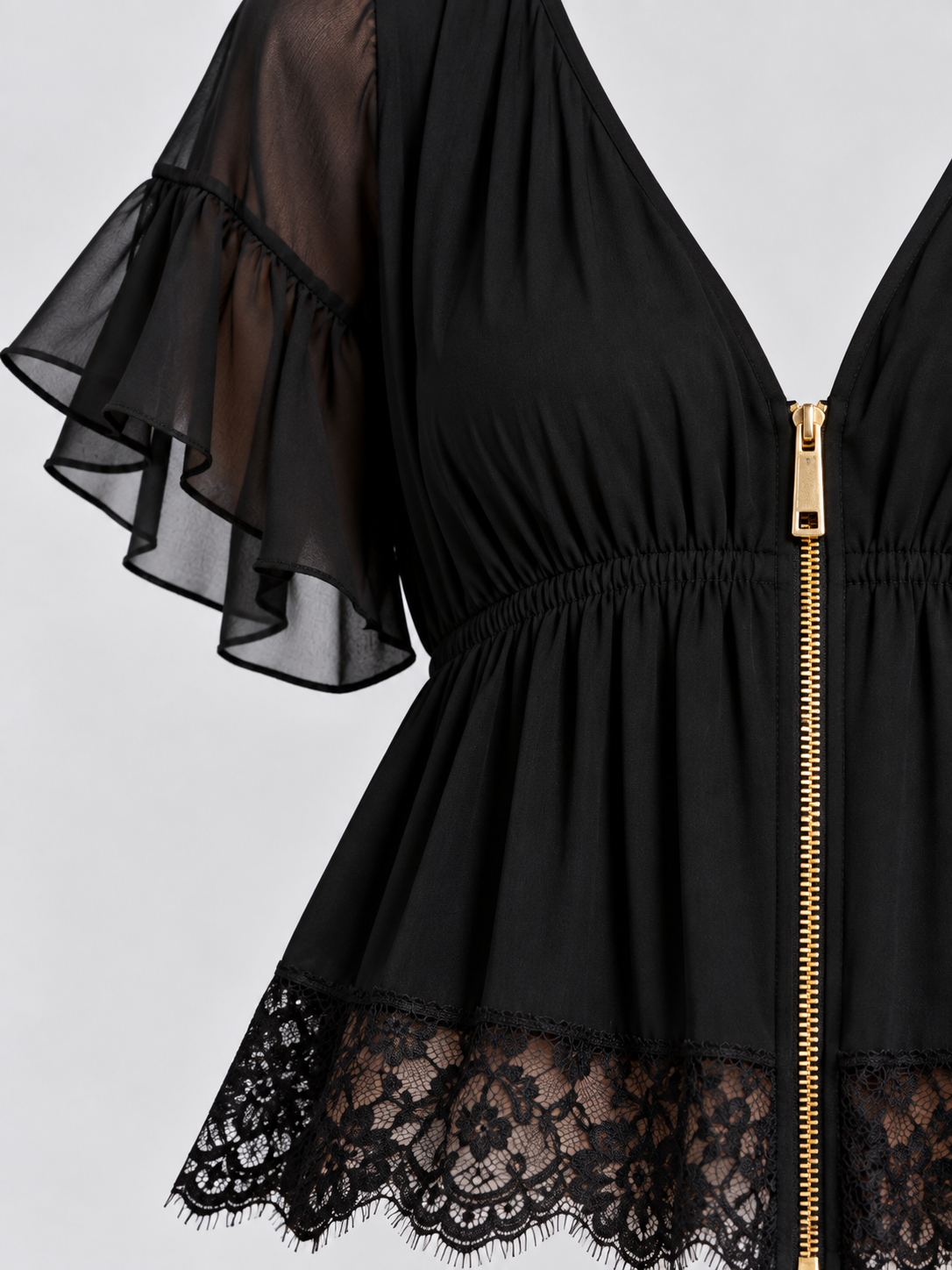 Noémie | Robe Courte Élégante avec Zip Doré et Dentelle