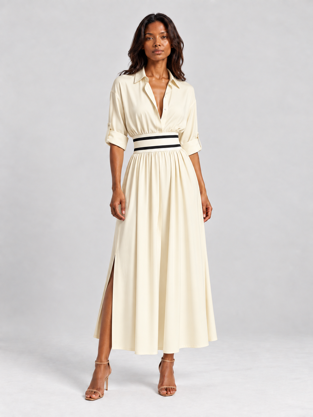 Amélie | Robe élégante fluide avec ceinture taille haute