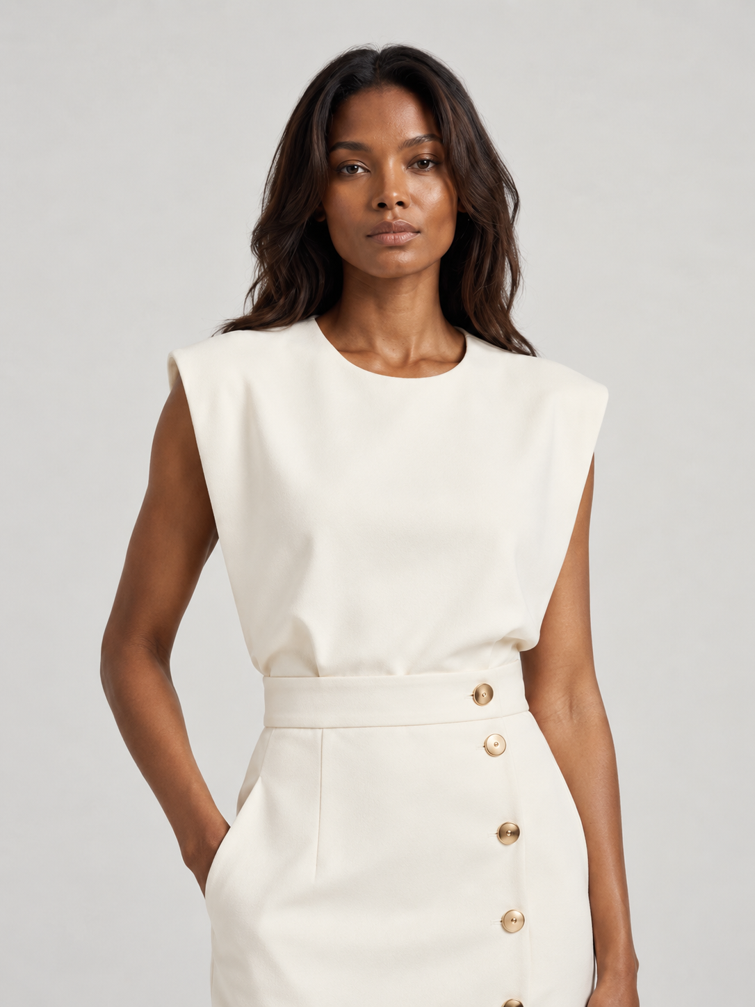 Sophie™ | Robe midi ajustée avec boutons dorés