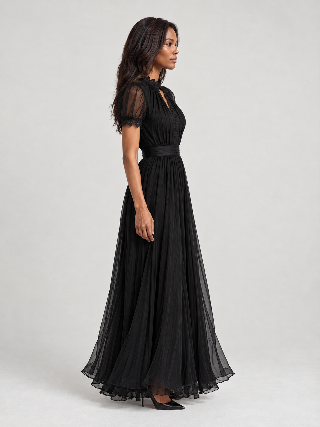 Mireille™ | Robe Élégante en Mousseline avec Dentelle
