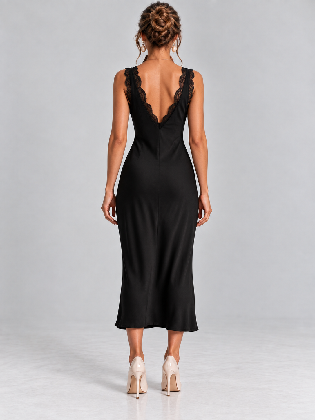 Margaux | Robe Midi Noire avec Dentelle