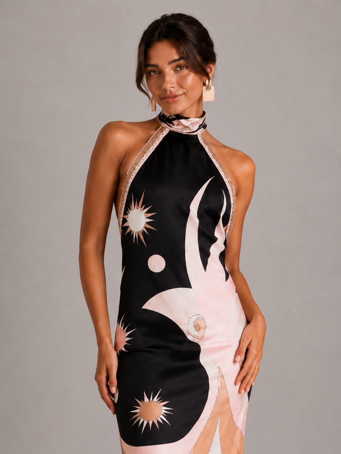 AMÉLIE | ROBE MIDI ÉLÉGANTE À IMPRIMÉ ARTISTIQUE