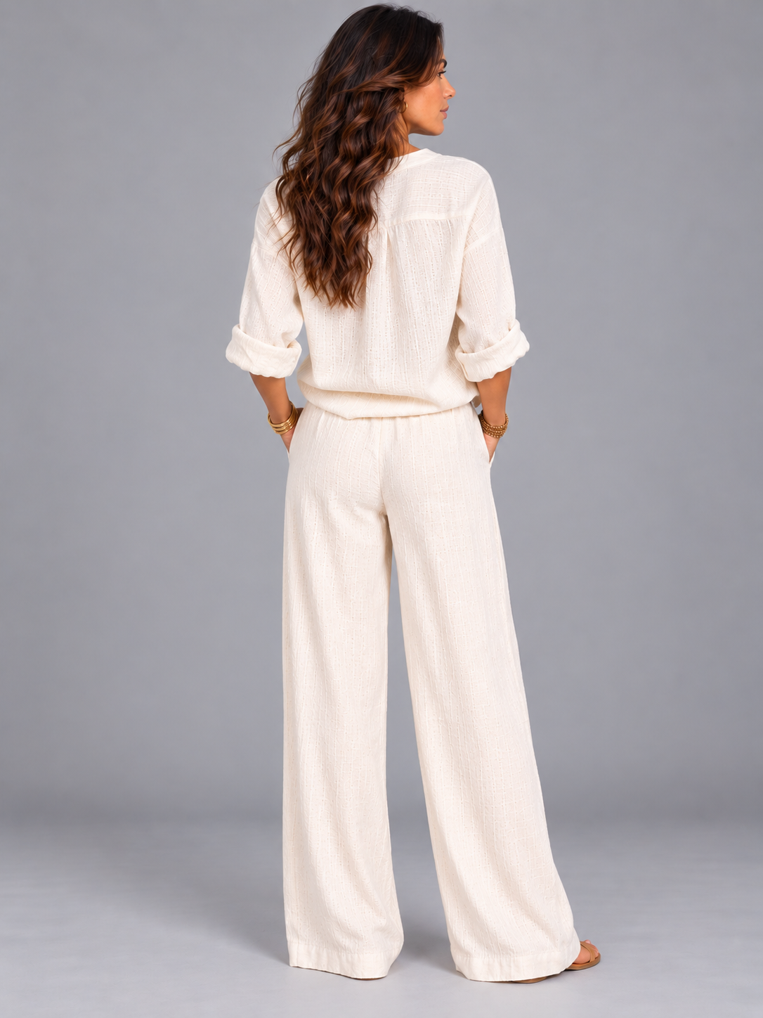 Léa | Ensemble coton-lin avec pantalon large