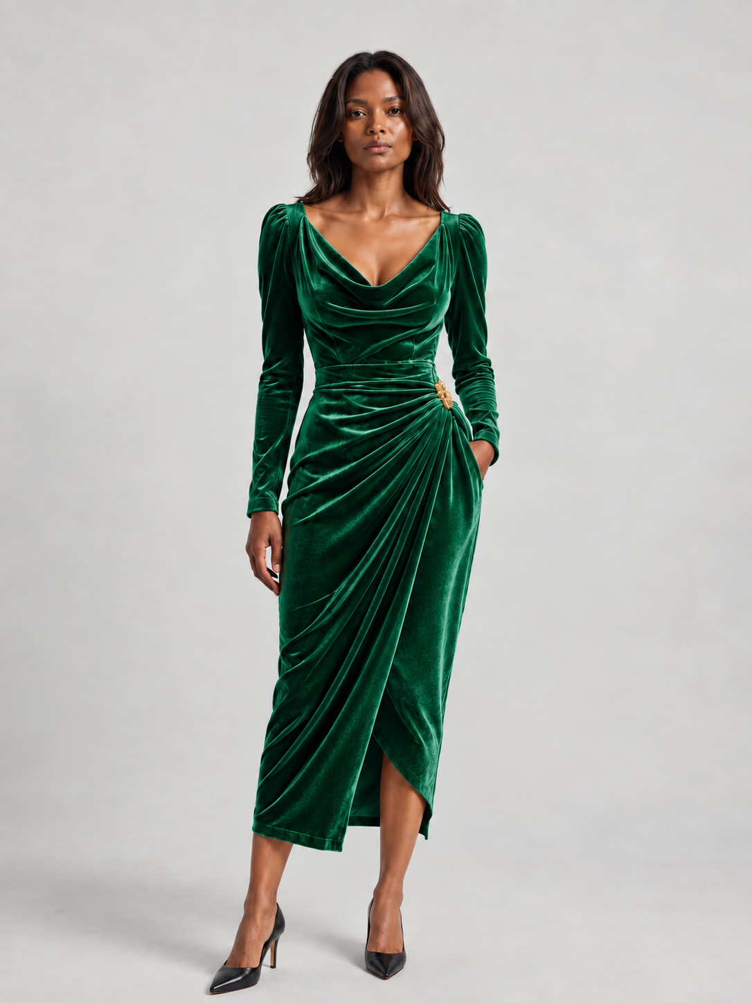 Elysara – Robe midi drapée élégante