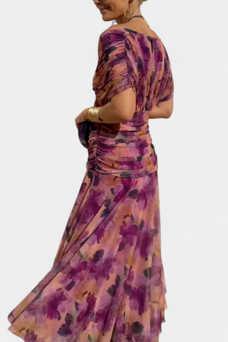 Robe Longue Alondra avec Imprimé Floral Féerique et Décolleté en V