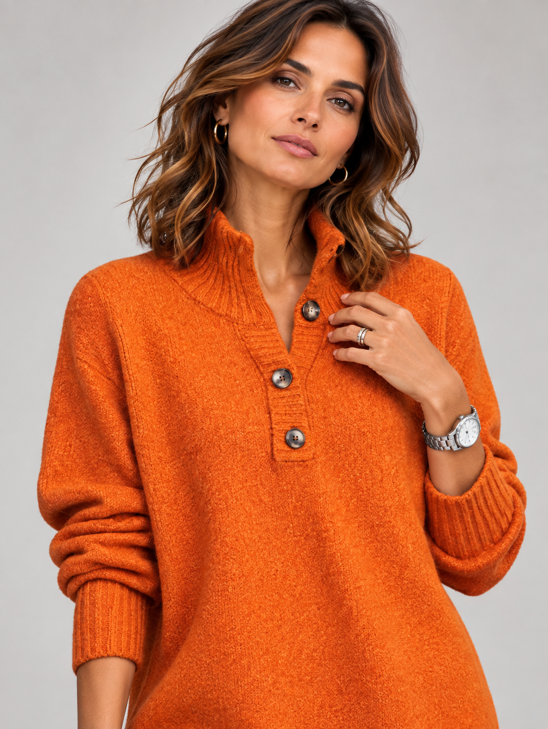 Lorène™ | Robe pull à col boutonné