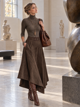Amélie ensemble top et jupe effet daim taupe – porté en ville