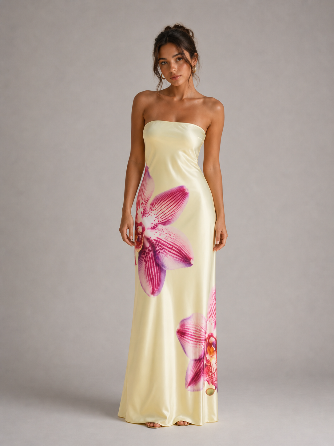 CELESTE - ROBE LONGUE ÉLÉGANTE À IMPRIMÉ ORCHIDÉE