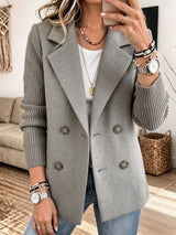 Blazer croisé Noémie gris à manches en maille côtelée