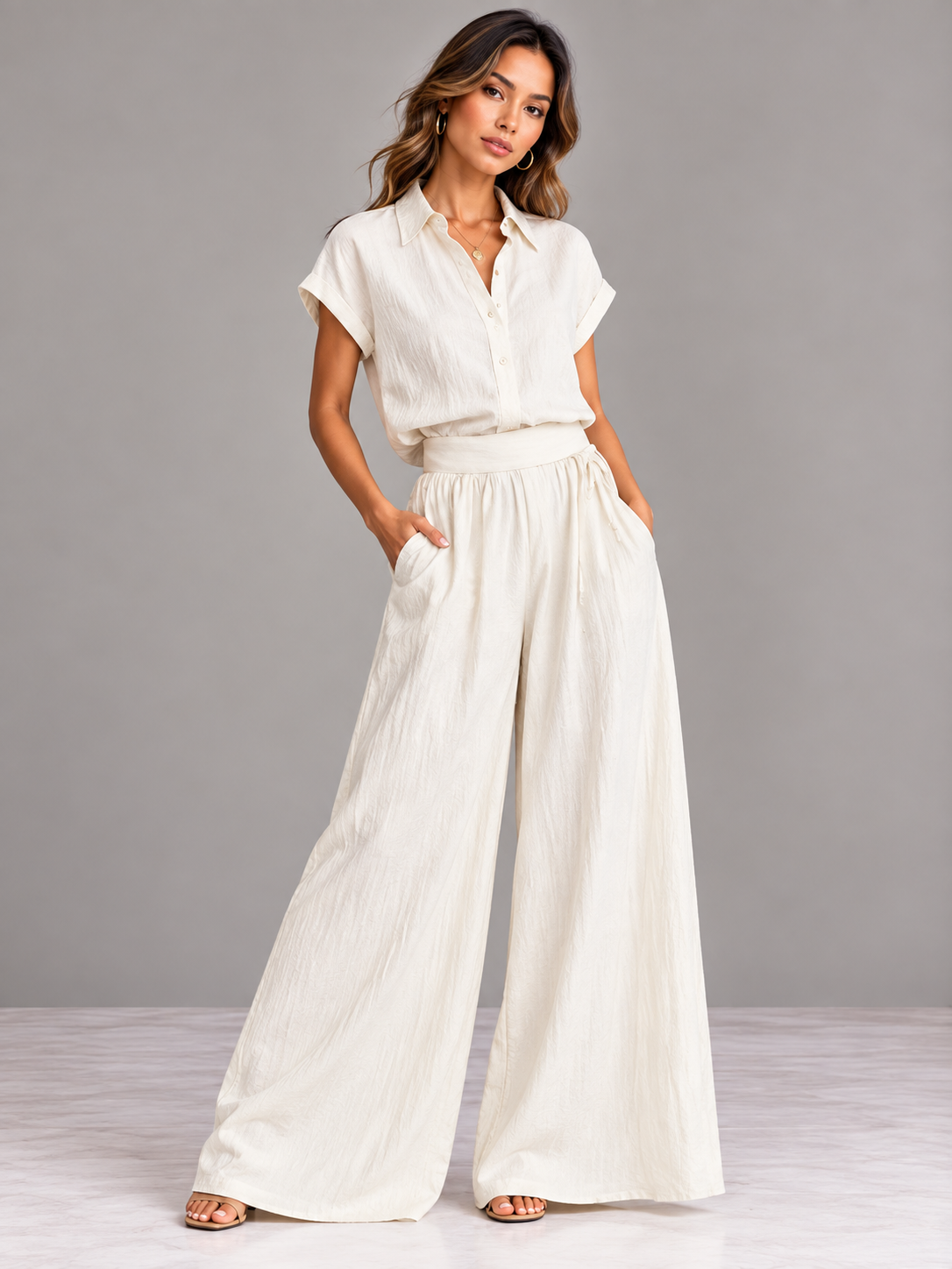 Aveline | Ensemble élégant avec chemise et jupe longue fluide