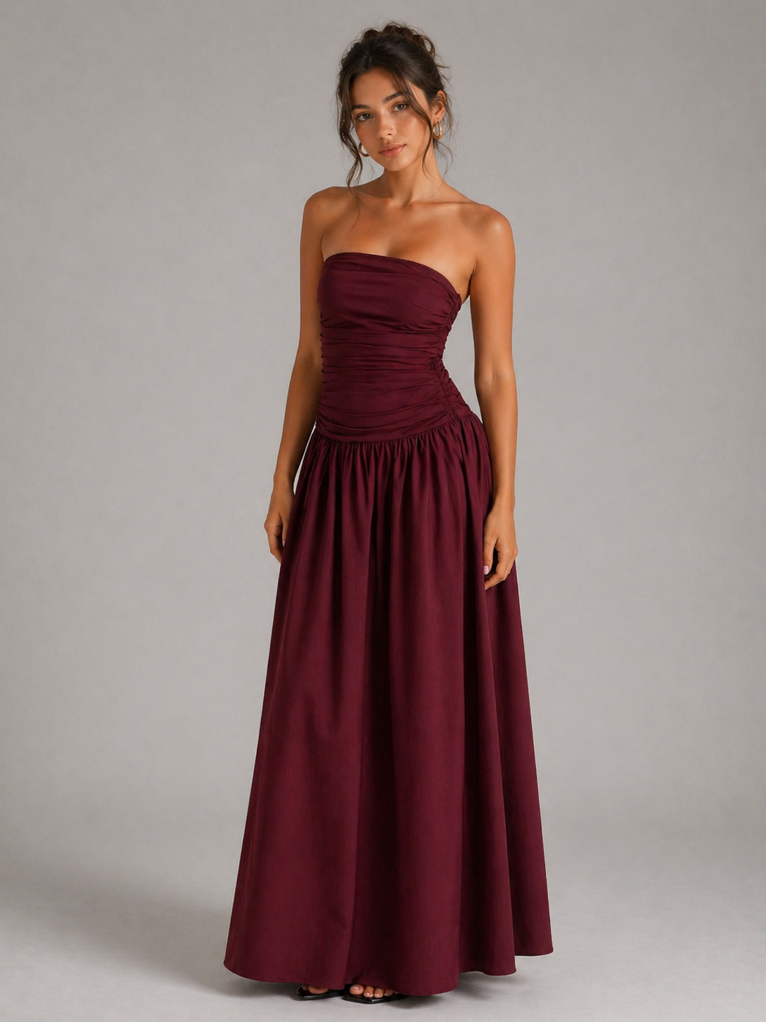 VELUNE – ROBE LONGUE BUSTIER À FRONCES DÉLICATES