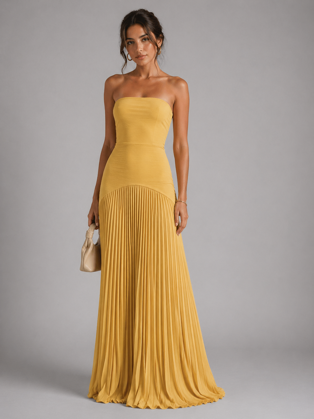 ELYSA – ROBE LONGUE BUSTIER PLISSÉE