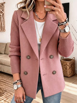 Blazer croisé Noémie rose à manches en maille côtelée