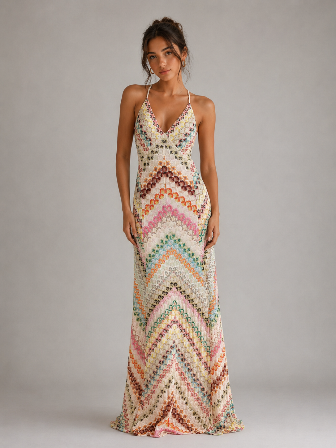 ZINERA - ROBE LONGUE CROCHET COLORÉ DOS NU