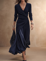 Elena robe longue portefeuille bleu marine – vue de face