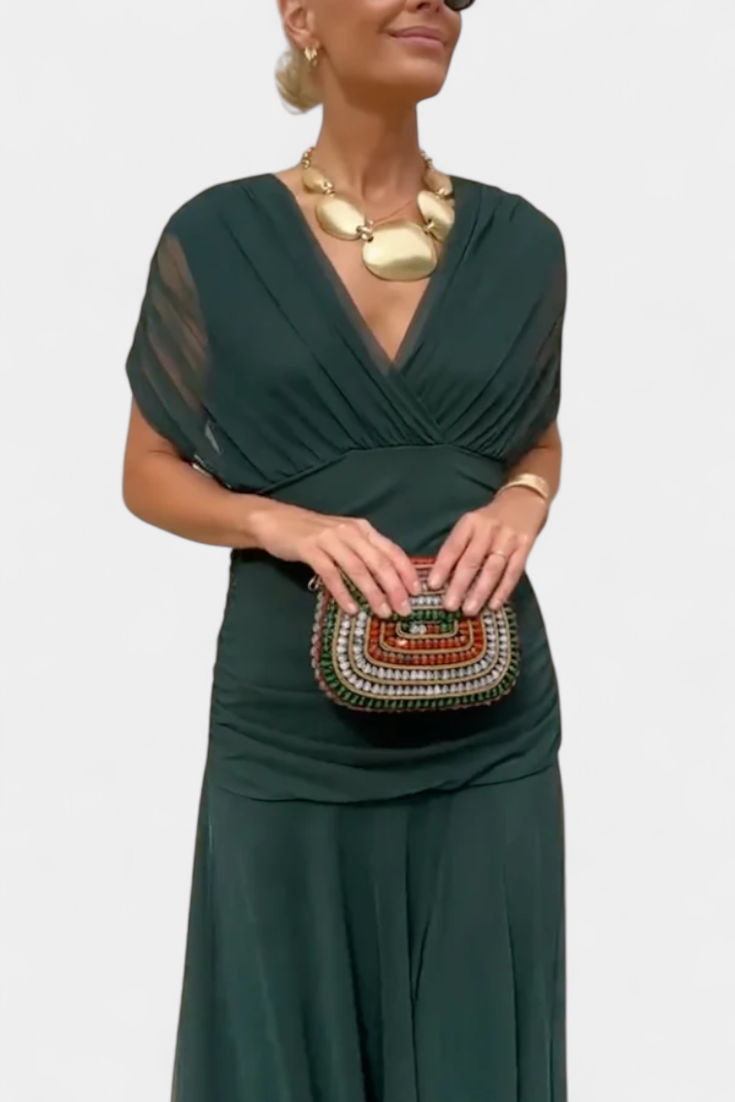 Robe Longue Alondra avec Imprimé Floral Féerique et Décolleté en V