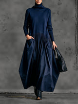 Noémie robe longue oversize bleu marine – vue de face