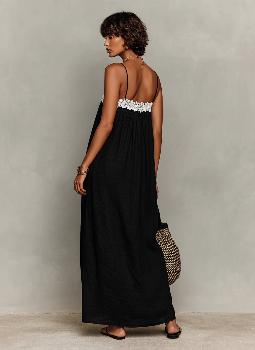Amélie | Robe longue fluide à dentelle florale