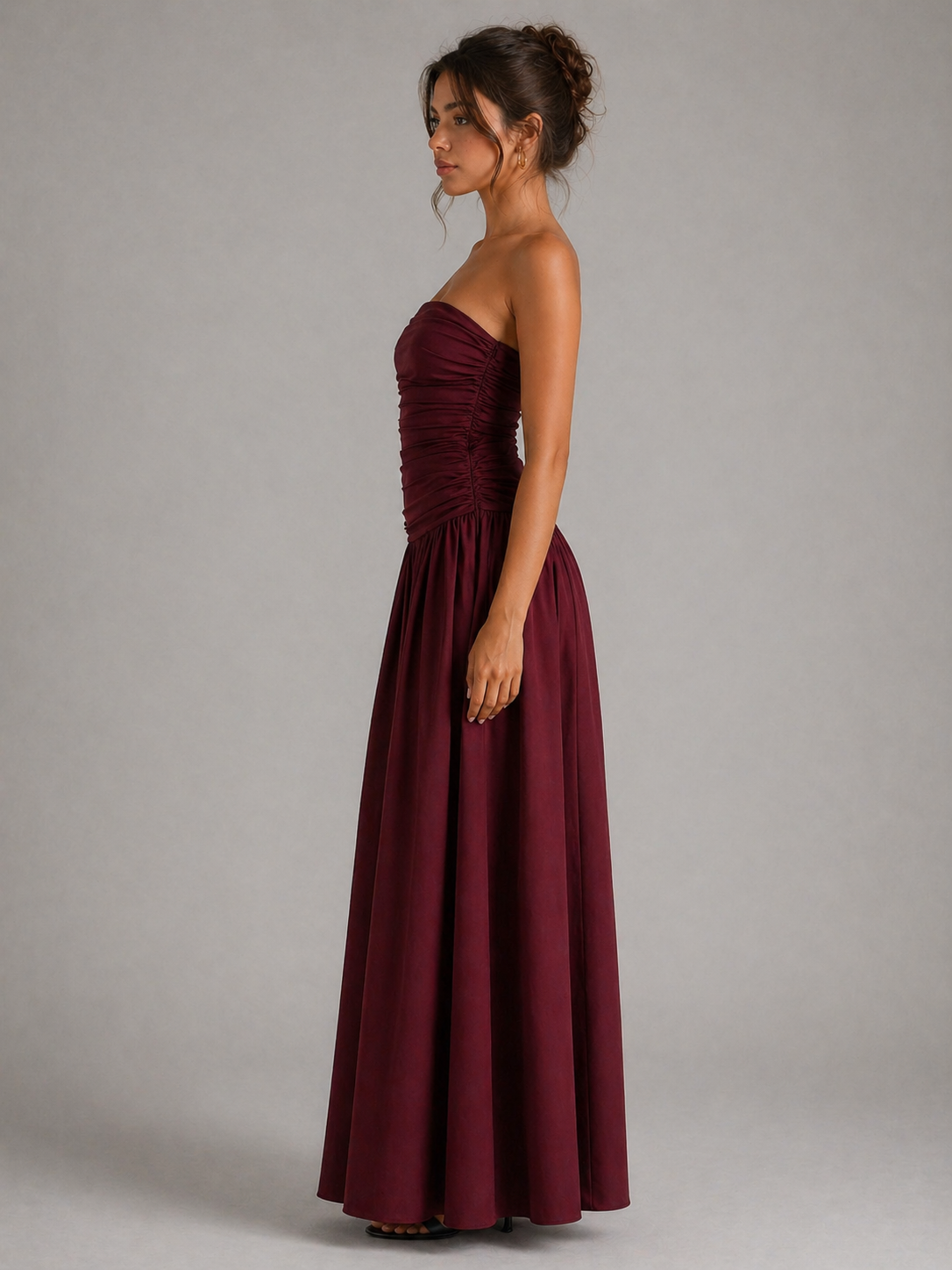 VELUNE – ROBE LONGUE BUSTIER À FRONCES DÉLICATES