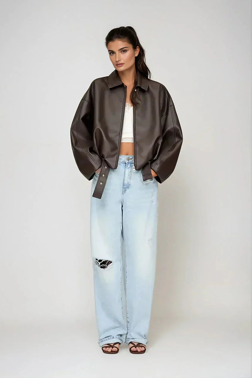 Solène™ | Veste en Cuir Marron