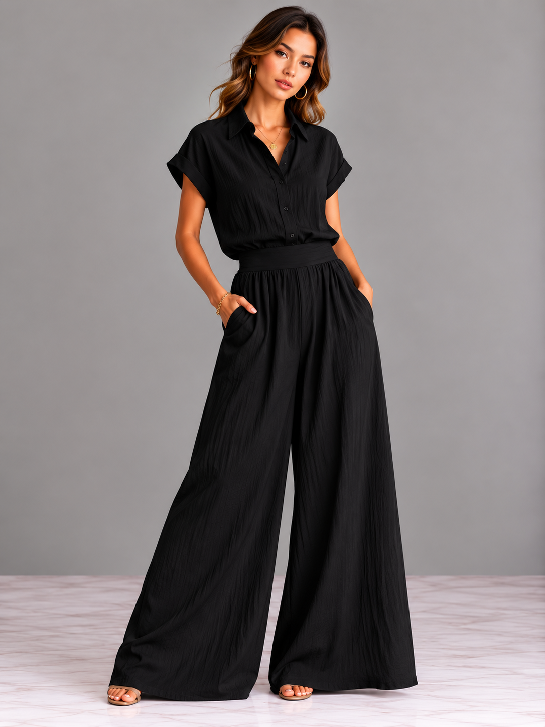 Aveline | Ensemble élégant avec chemise et jupe longue fluide