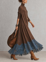 Camille robe longue effet daim marron – vue de côté