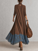 Camille robe longue effet daim marron – vue de dos
