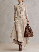 Amélie ensemble top et jupe effet daim beige – vue de face